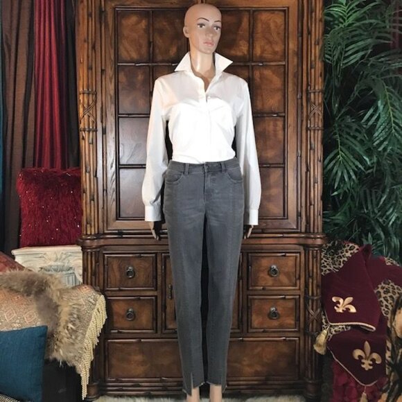 NWOT Lisa Rinna Gray Fringe Step Hem Top Seam Stretch Ankle Jean - Picture 2 of 10